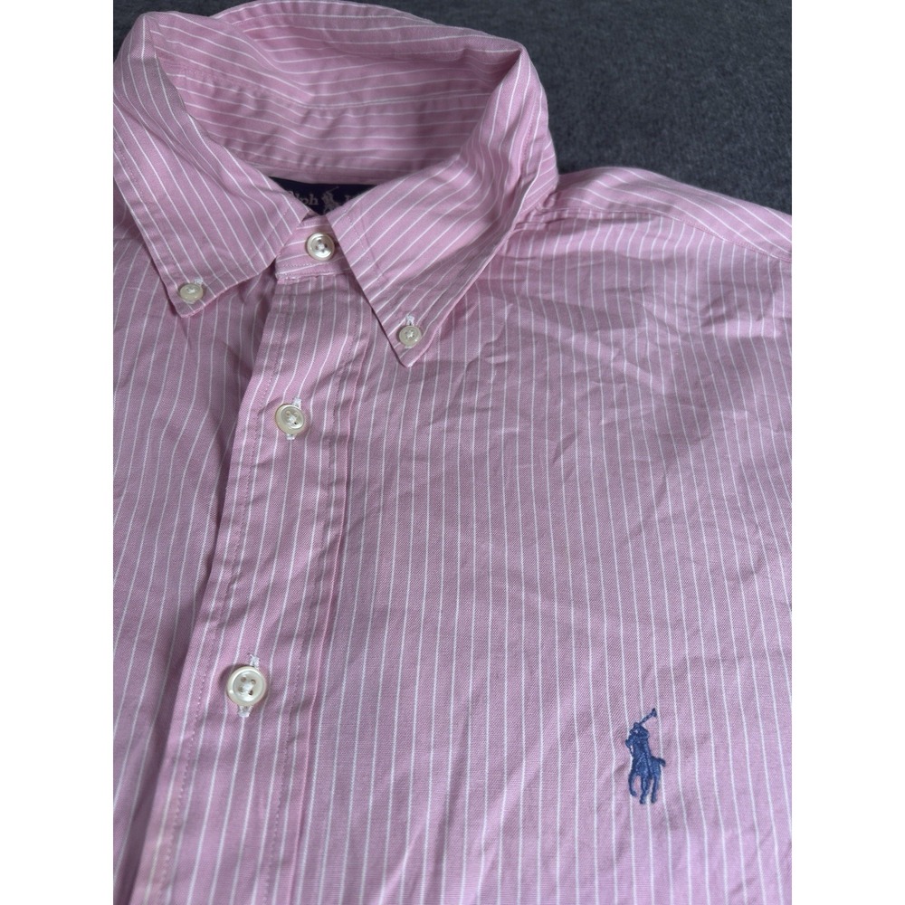 Ralph Lauren Men Button Up Shirt 17 1/2 34/35 pink Striped  Yarmouth Long Sleeve